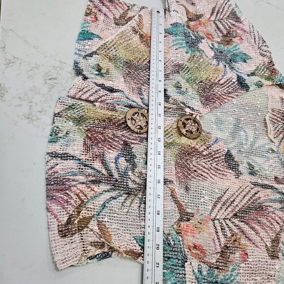 Soft Surroundings Cropped Cardigan Sweater Small Tropical Leaf Mesh-Weave Pink - Picture 9 of 11